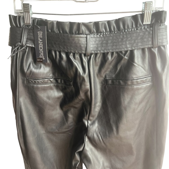 Blank NYC  Black Faux Leather Paper Bag High Waist Pants Belted Size 30 - Picture 11 of 12